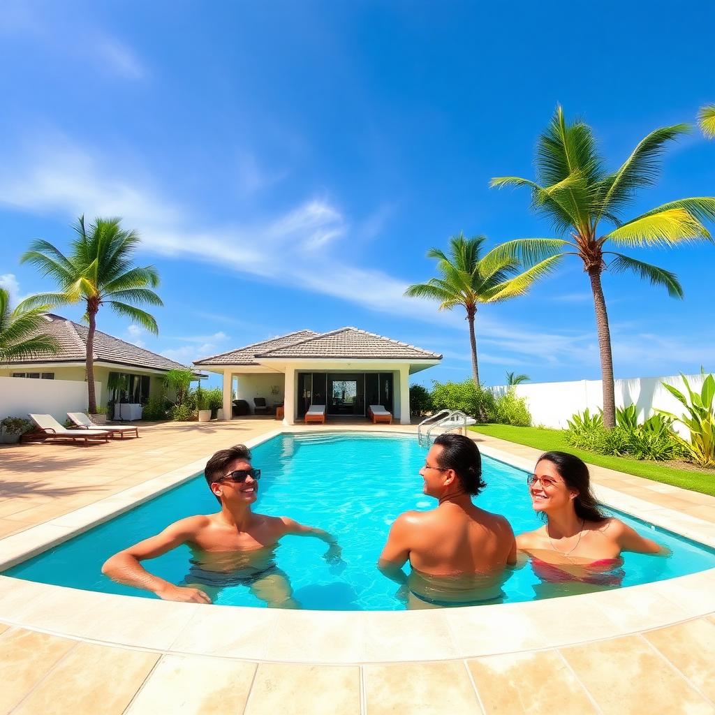 Família curtindo a piscina privativa
